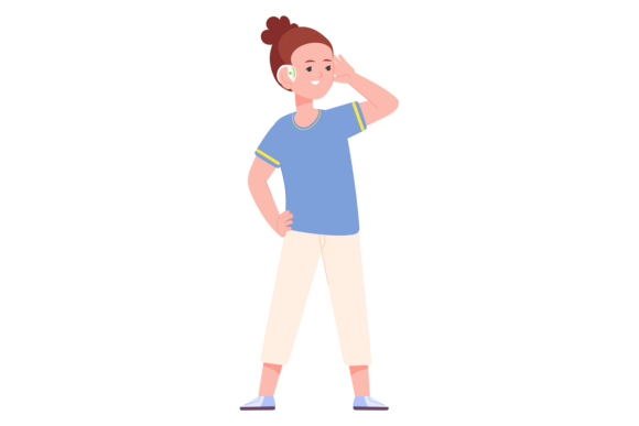 Deaf Girl with Hearing Aid. Medical Impl