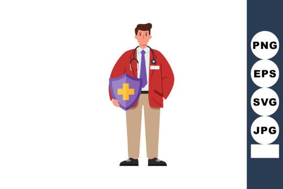 Doctor Holding Medical Shield with Cross