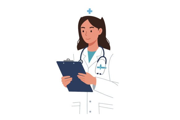 Female Nurse in White Coat Holding a C