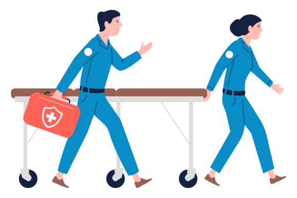 Hurrying Paramedics. Medical Gurney for