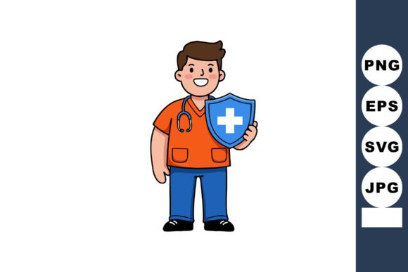 Male Healthcare Worker Holding Medical Shield