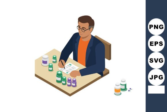 Man Writing Medical Prescriptions with P