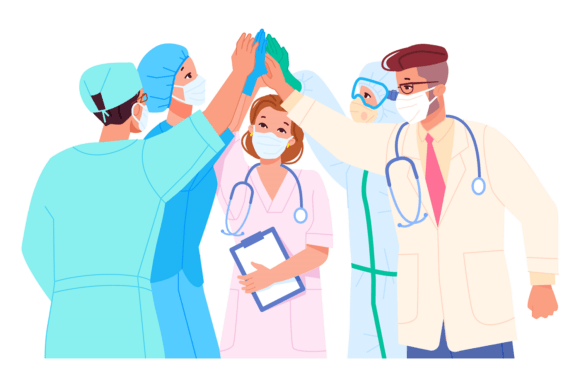 Medical Team High Five. Successful Surge