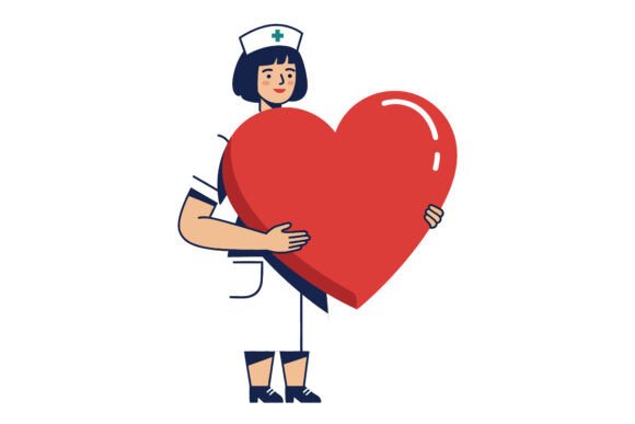 Nurse Character Holding a Large Red Heart