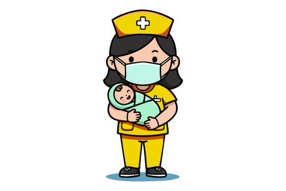 Nurse Holding Newborn Baby in Medical Ma