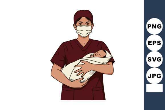 Nurse Holding Newborn Baby Wearing Face