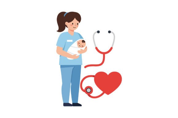 Nurse Holding Newborn Baby with Stethosc
