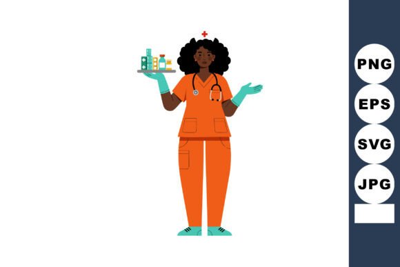 Nurse in Orange Scrubs Holding Medicine