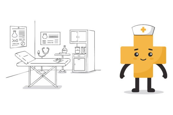 Red Cross Nurse Character with Medical E