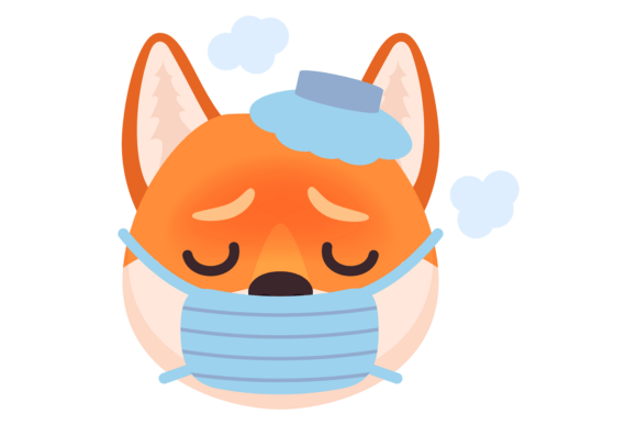 Sick Dog in Medical Mask Emoji. Kawaii P