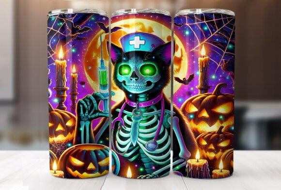 Skeleton Nurse Cat 20oz Tumbler Wrap